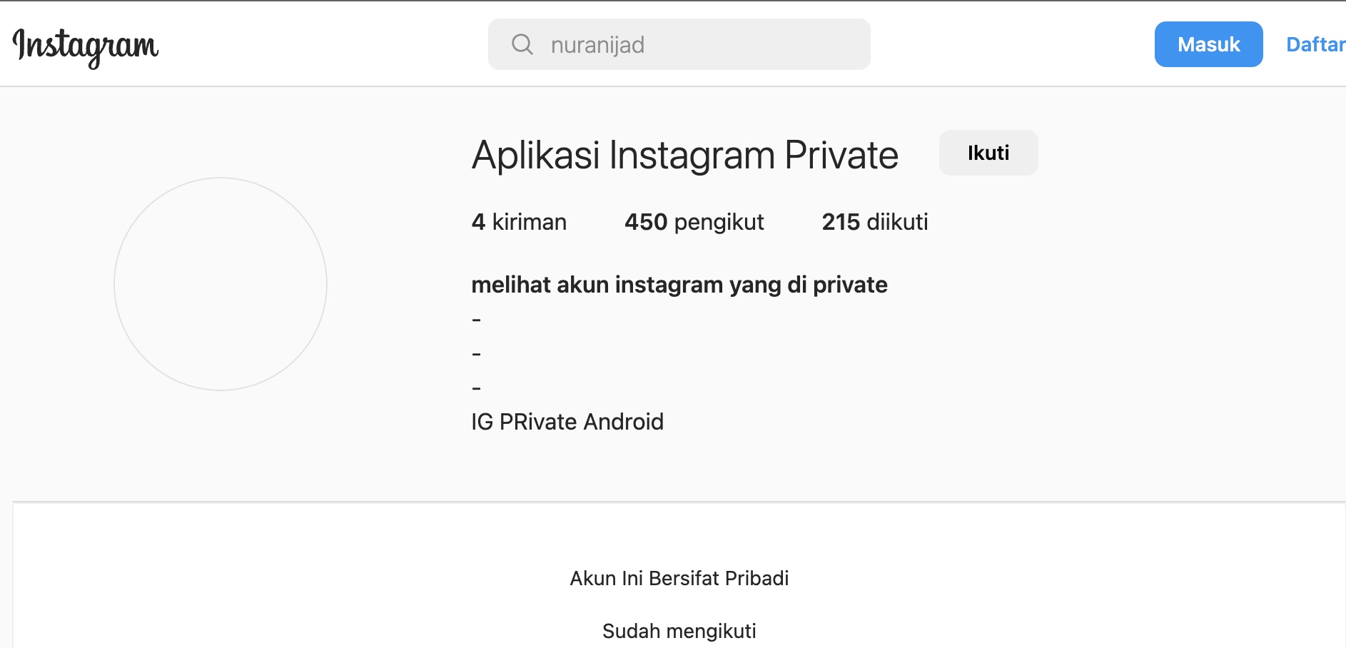 Melihat IG Instagram Private Android tanpa follow