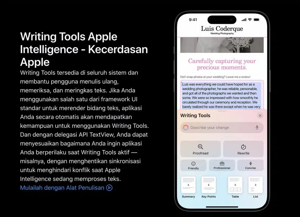 Writing Tools Apple Intelligence