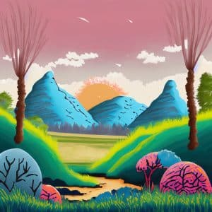 Ilustrasi sederhana gambar pemandangan alam gunung