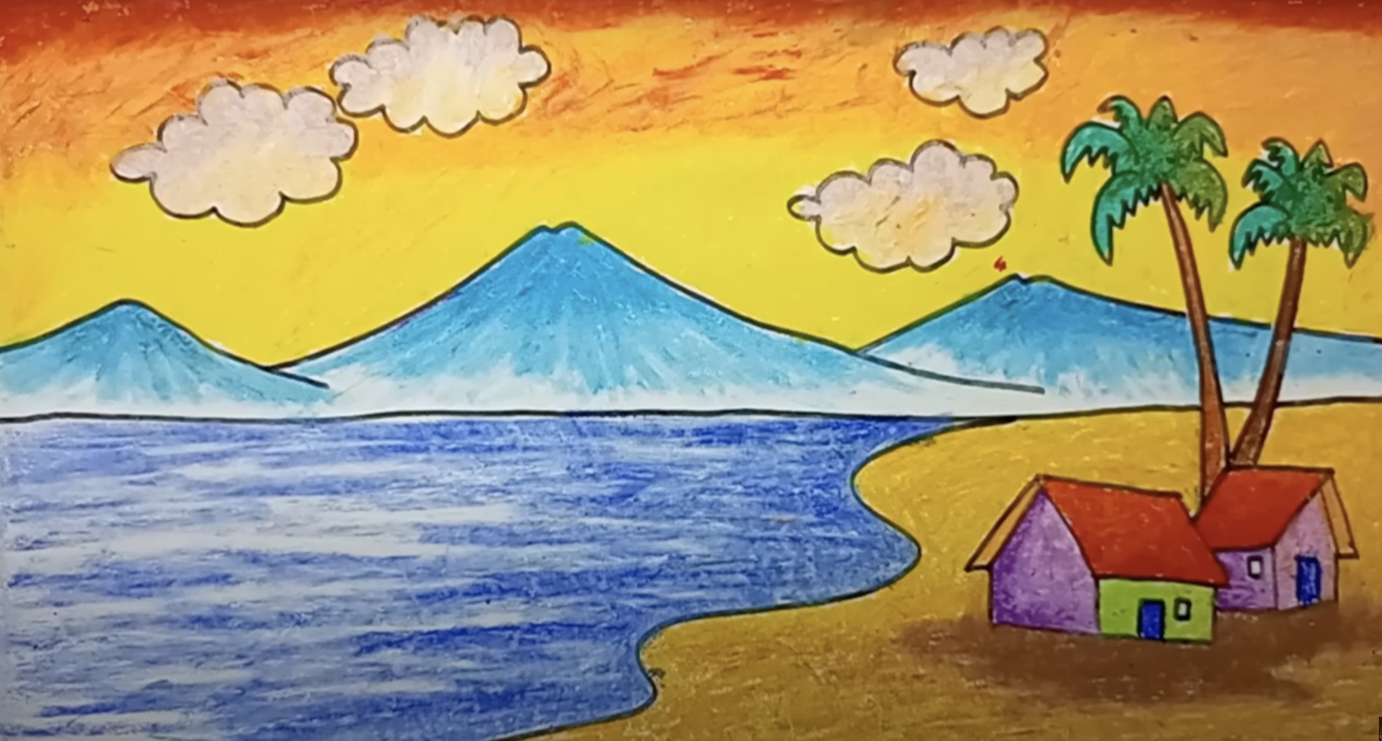 gambar pemandangan yang mudah ditiru beserta warnanya indah