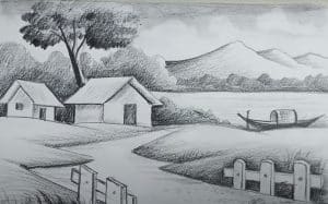 sketsa gambar pemandangan